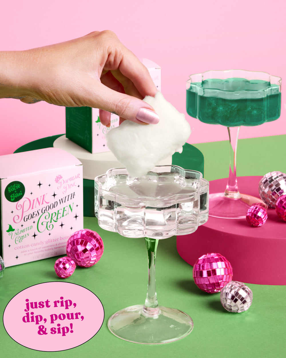 Pink + Green Glitter Bombs - 4 cotton candy glitter bombs