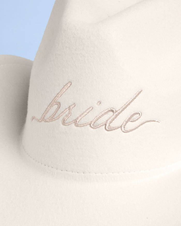 Bride Cowgirl Hat - embroidered felt hat + veil