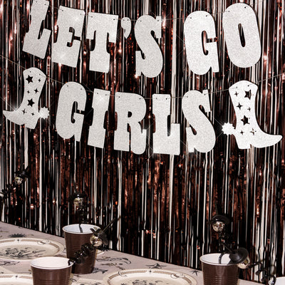 Let's Go Girls Banner - silver glitter banner