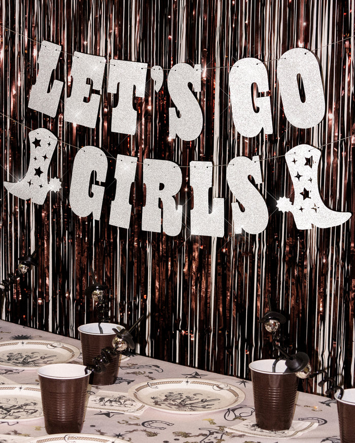 Let's Go Girls Banner - silver glitter banner