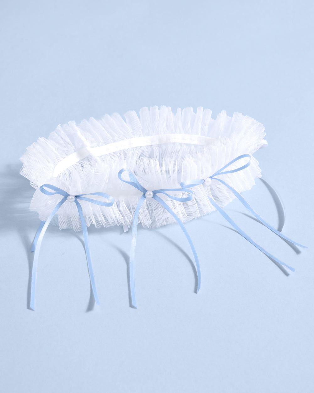 Something Blue Garter - White Garter w. bows + pearls Something Blue Garter - White Garter w. bows + pearls