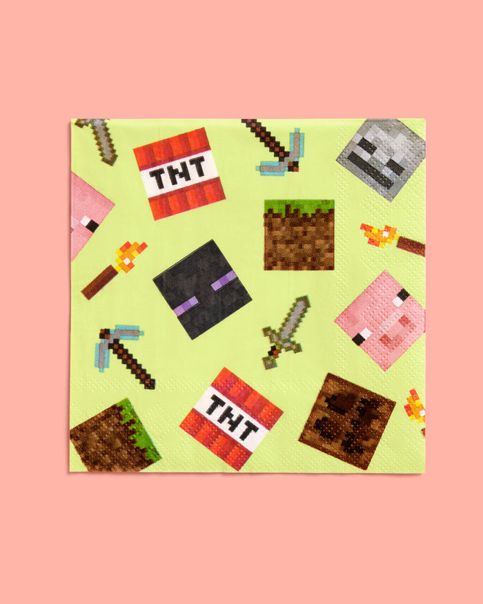 Pixel Mining Gamer Napkins - 25 paper napkins