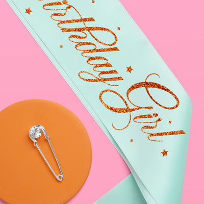 Life of A Birthday Girl Sash - teal sash + orange foil