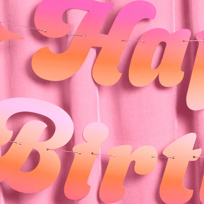 Happy Birthday Banner - pink + orange birthday banner