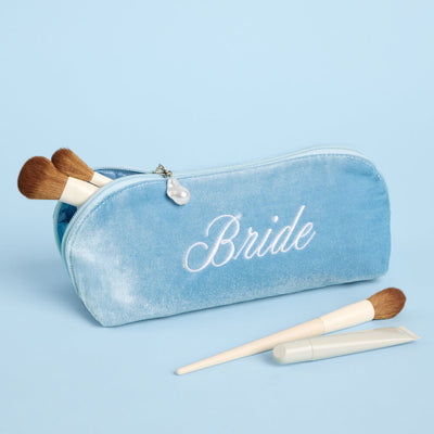 Bride Velvet Cosmetic Bag - Blue Velvet Makeup Bag