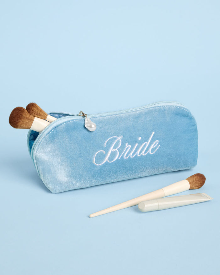 Bride Velvet Cosmetic Bag - Blue Velvet Makeup Bag