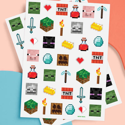Pixel Mining Gamer Tats - 74 temporary tattoos