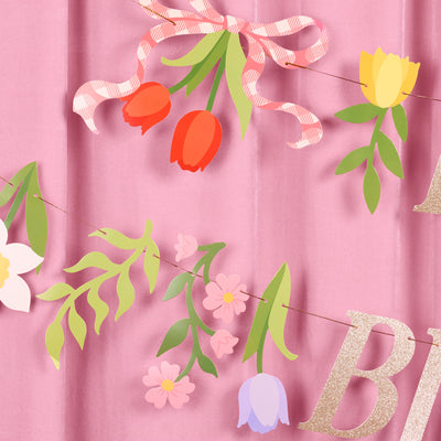 Floral Birthday Banner - gold glitter banner