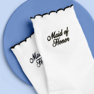 Maid of Honor Sock - white ribbed cotton sock