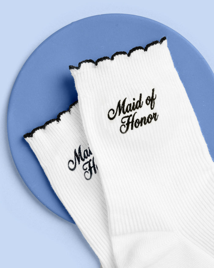 Maid of Honor Sock - white ribbed cotton sock