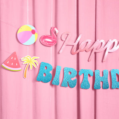 Pool Party Banner - glitter banner + icons