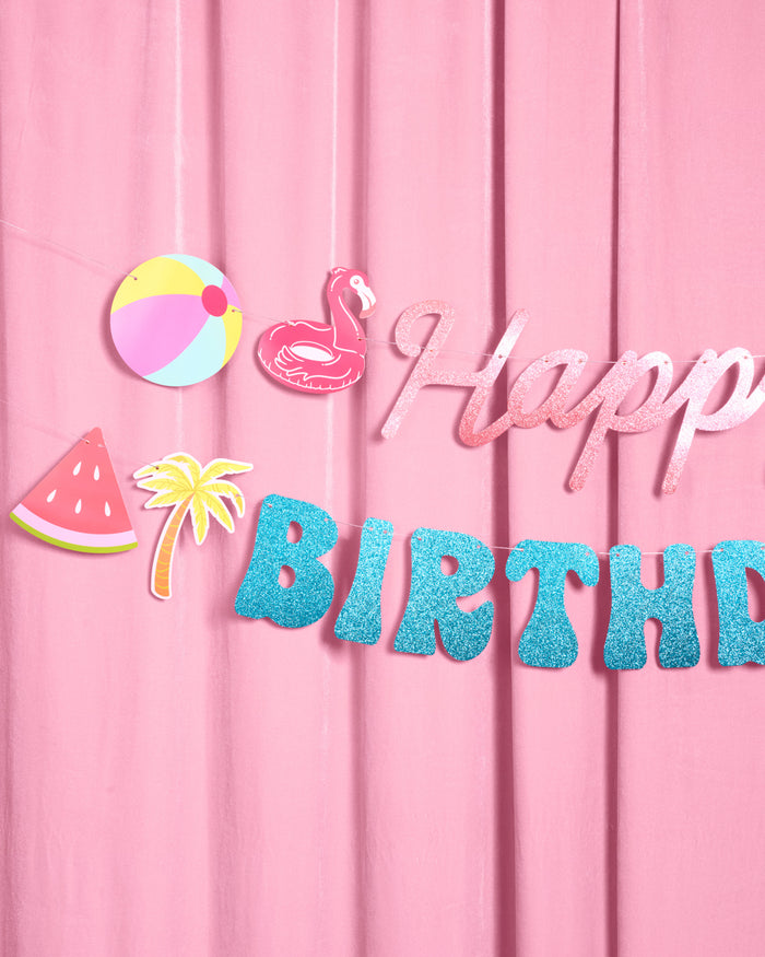 Pool Party Banner - glitter banner + icons