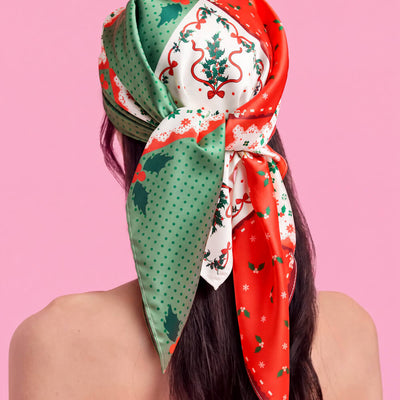 Holly Jolly Headscarf - red + green satin headscarf