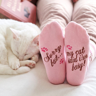 Cat Mom Socks - pink crew socks