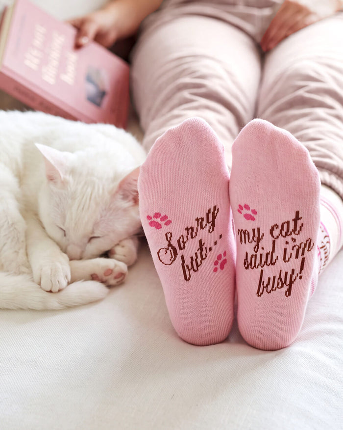 Cat Mom Socks - pink crew socks