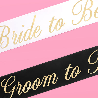 Bride and Groom Sash Duo - black + white satin sashes