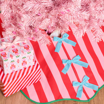Candy Cane Tree Skirt - pink and red striped tree skirt
