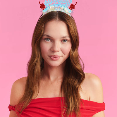 HBD Headband - cherry tinsel headband