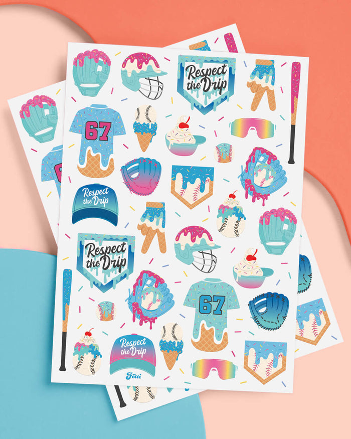 Baseball Drip Tattoos - 2 sheets of tattoos