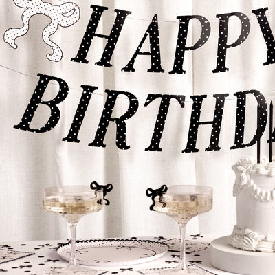 Polka Dot Birthday Banner - black + white pre strung banner
