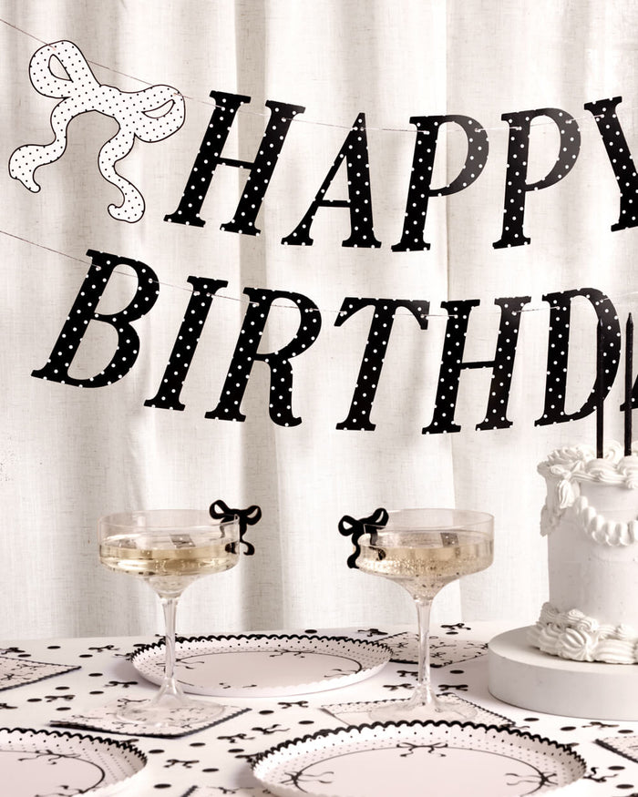 Polka Dot Birthday Banner - black + white pre strung banner