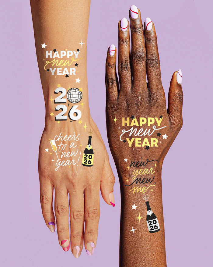 Metallic NYE Tats - 40 foil temporary tattoos