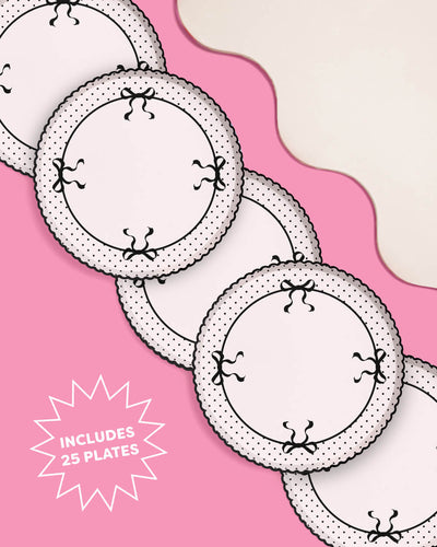 Little Black Bow Plates - 25 paper plates