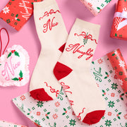 Naughty & Nice Knit Socks - cream crew socks