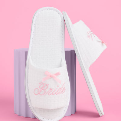 Bride Spa Slippers - white embroidered waffle slippers