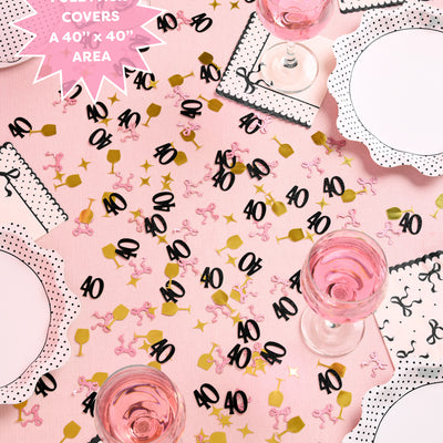 40th Birthday Confetti - pink, black + gold confetti