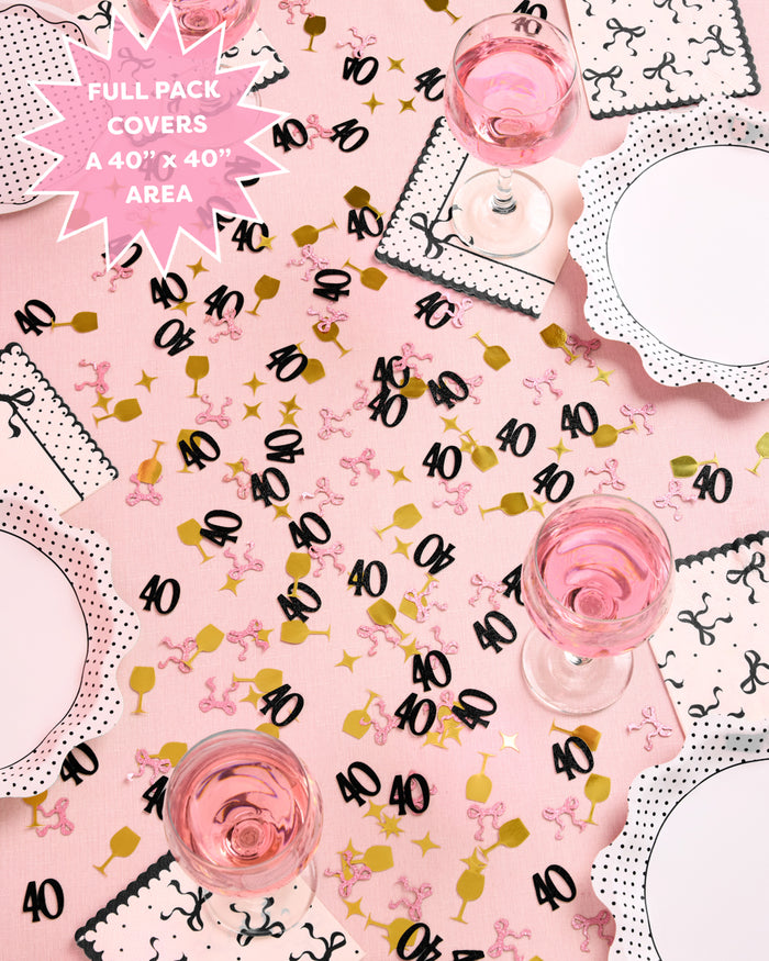 40th Birthday Confetti - pink, black + gold confetti