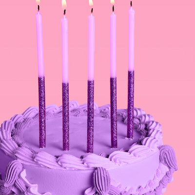 Purple Glitter Candles - 10 birthday candles