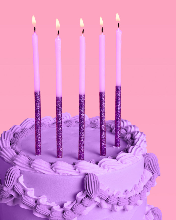 Purple Glitter Candles - 10 birthday candles