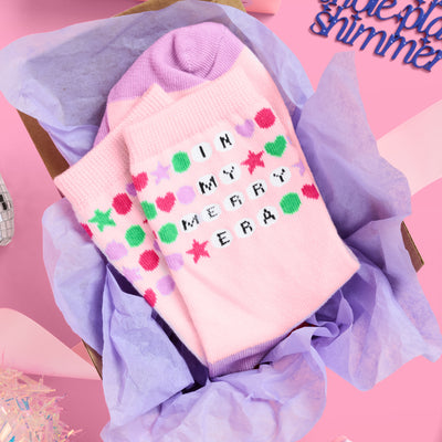 Merry Era Knit Socks - pink tube socks