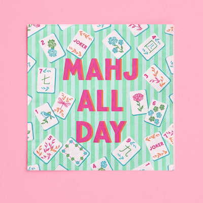 Mahj All Day Cocktail Napkins - pink + teal stripes