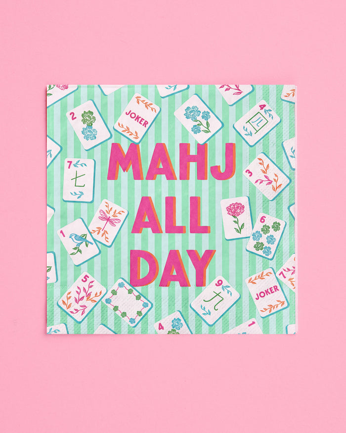 Mahj All Day Cocktail Napkins - pink + teal stripes