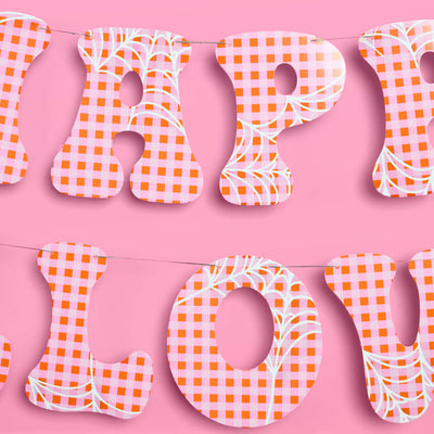 Pink Halloween Banner - pink gingham + spider banner