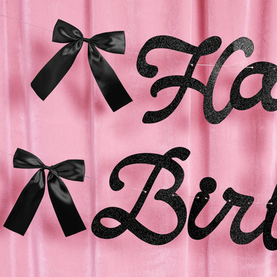 Little Black Bow Banner - black glitter banner
