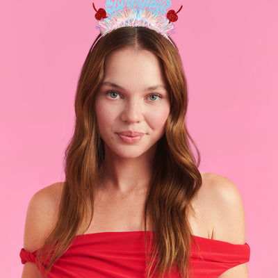 HBD Headband - cherry tinsel headband