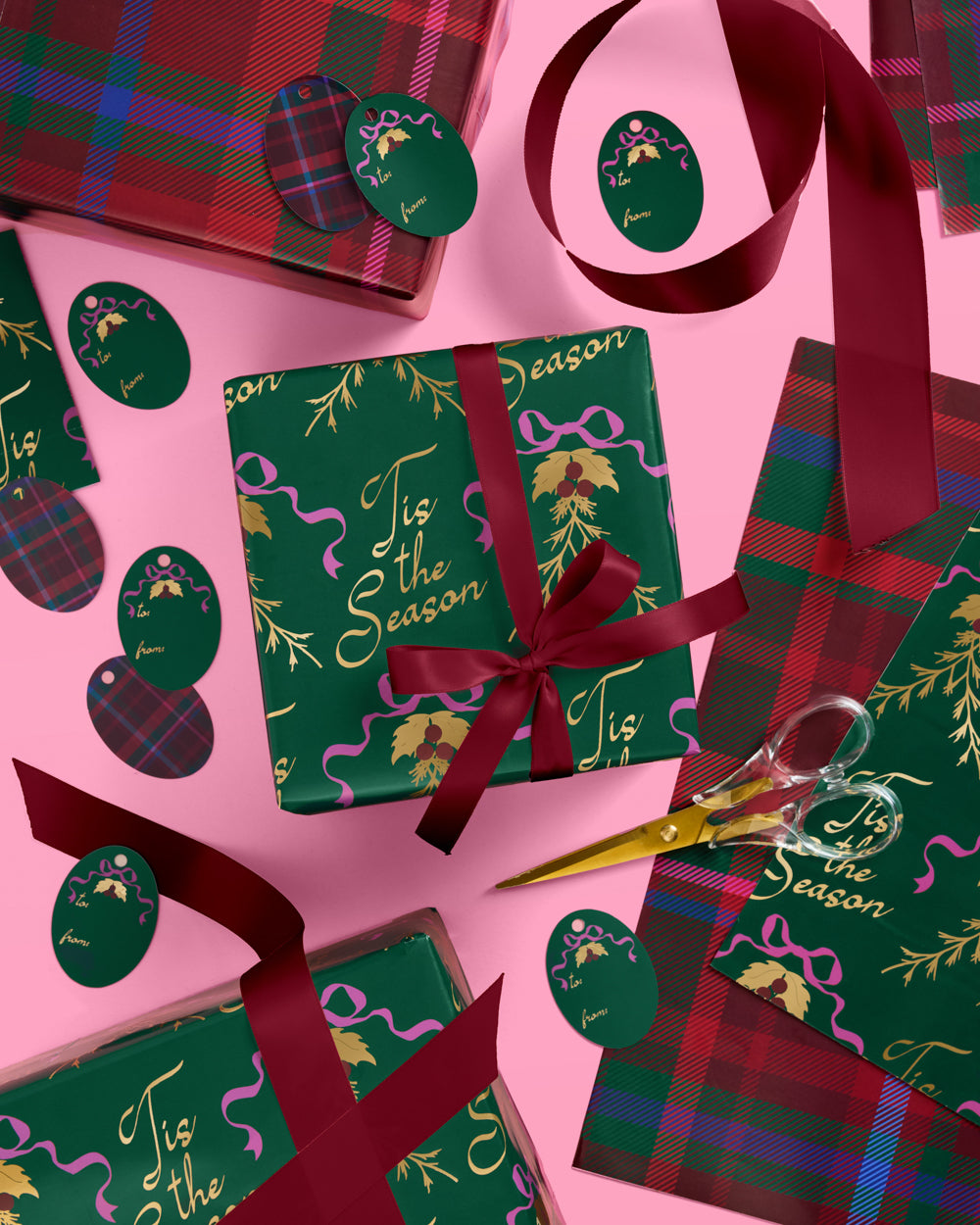 Tis the Season Wrapping Paper - 12 sheets + 16 tags
