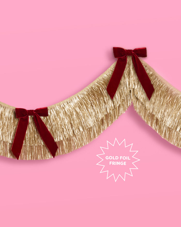 Gilded Bow Banner - layered fringe + velvet bows