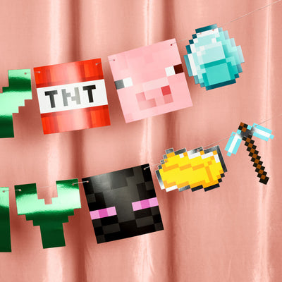 Pixel Mining Birthday Banner - mirrored green banner