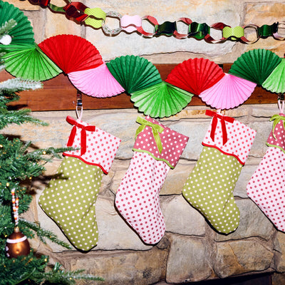 Pink Christmas Garland - festive paper fan banner