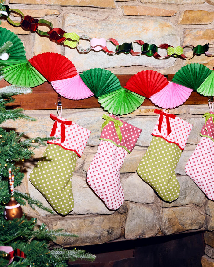 Pink Christmas Garland - festive paper fan banner