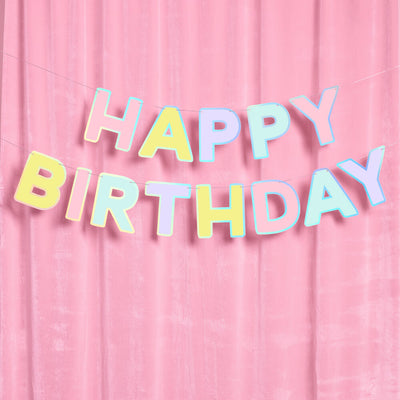 Happy Birthday Banner - pastel iridescent garland