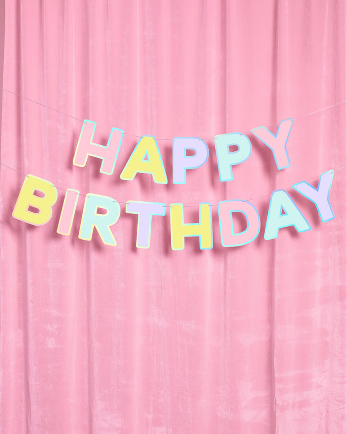 Happy Birthday Banner - pastel iridescent garland