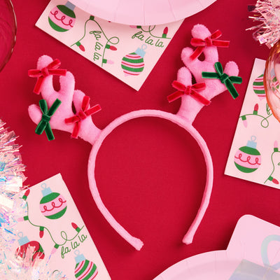 Pink Rein-dear Headband - stuffed velvet headband