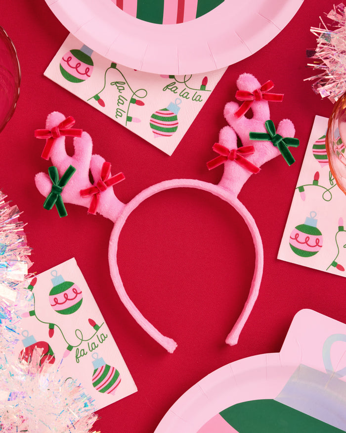 Pink Rein-dear Headband - stuffed velvet headband