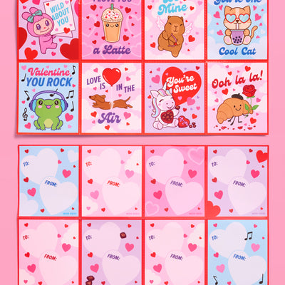 Kawaii V-Day Card Set - 24 cards + tattoos
