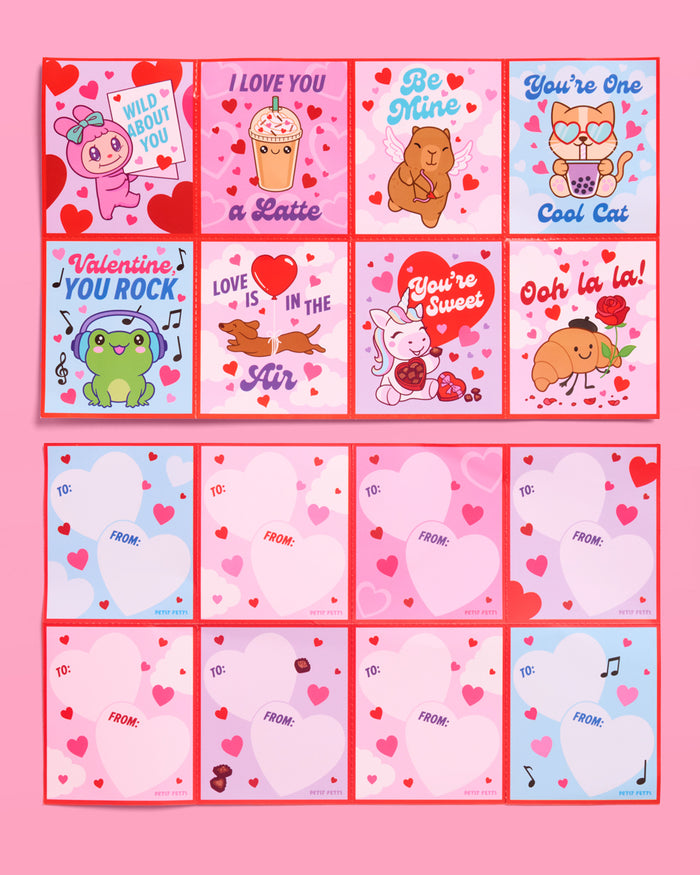 Kawaii V-Day Card Set - 24 cards + tattoos